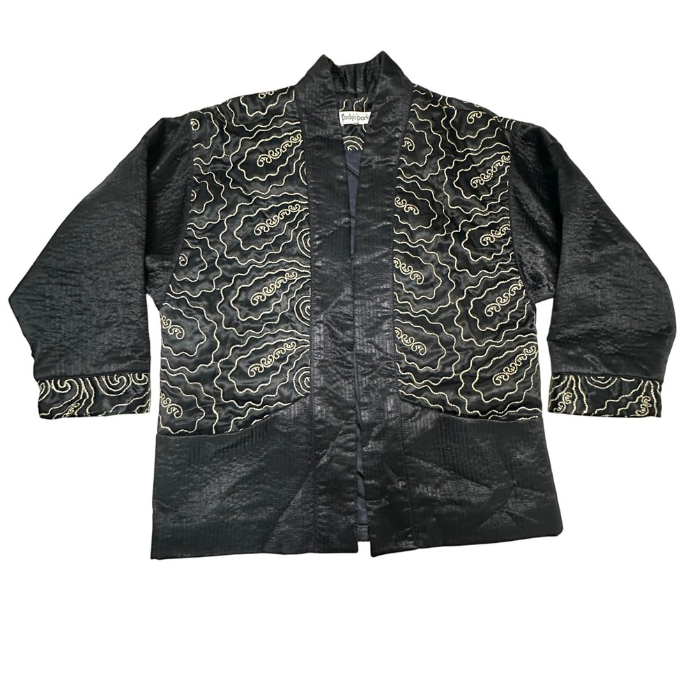 VTG Quilted Haori Jacket Padded Kimono Boho Art Metalic Gold Embroidery Womens M - Picture 7 of 13